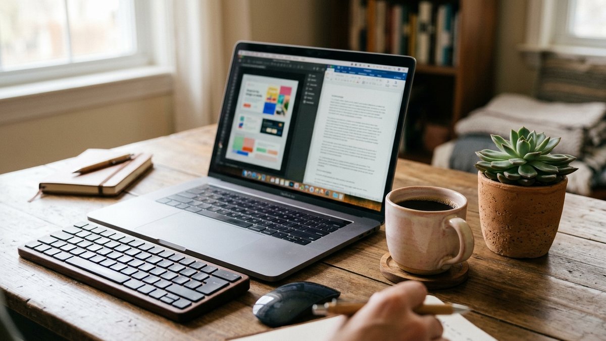 Freelancer nutzt KI-Tools für Content und Grafik gleichzeitig